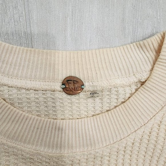 Free People Lace Up Sleeve Tasha Thermal Shirt in Ivory - Picture 4 of 4